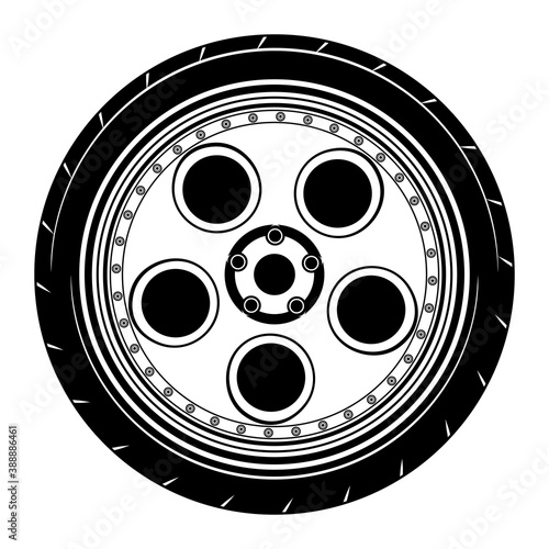 car wheel rim vector silhouette, icon, logo, monochrome, color in black and transparent for conceptual design