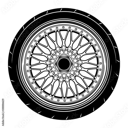 car wheel rim vector silhouette, icon, logo, monochrome, color in black and transparent for conceptual design