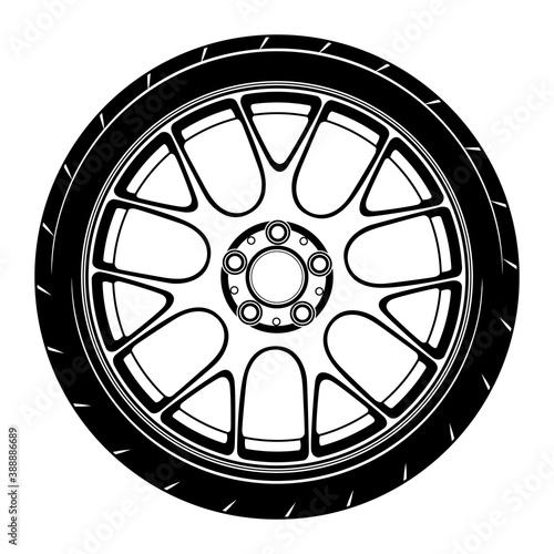 car wheel rim vector silhouette, icon, logo, monochrome, color in black and transparent for conceptual design