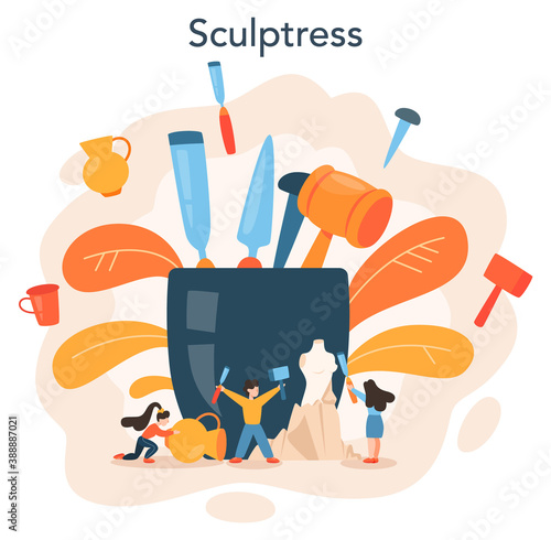 Professional sculptor concept. Creating sculpture of the marble