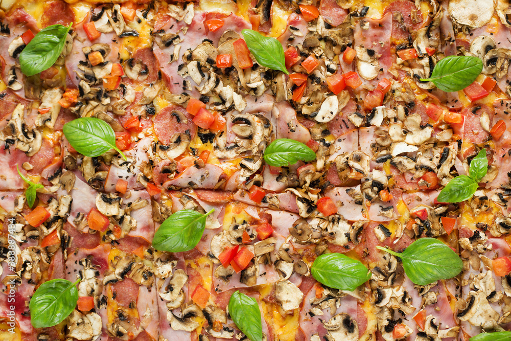 square pizza with basil tomatoes and mushrooms in the package square pizza with basil tomatoes and mushrooms in the package