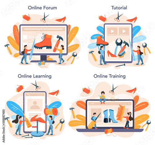 Shoemaker online service or platform set. Male and female character