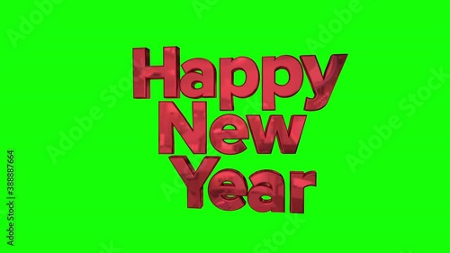 3D letters Happy New Year in slow looping motion on green background