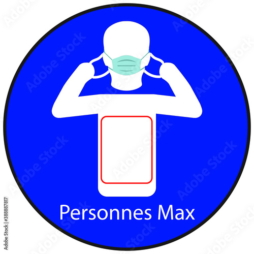 affiche pour respecter le nombre maximum de personnes dans une boutique représenté par un dessin d'une personne en blanc dans un rond bleu sur un fond blanc