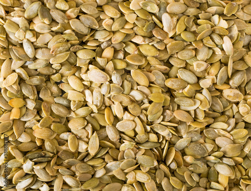 Peeled pumpkin seeds close up