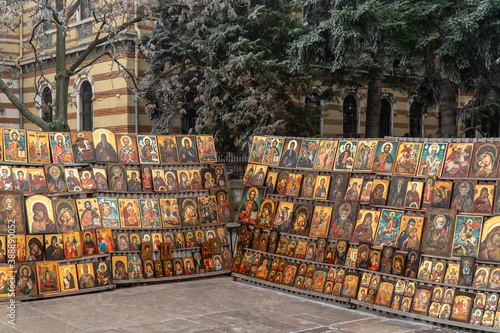 Orthodox Ikons sold on streets of Sofia, Bulgaria photo