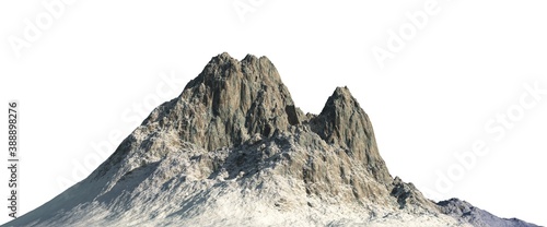 Snowy mountains Isolate on white background 3d illustration