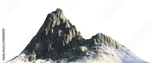 Snowy mountains Isolate on white background 3d illustration