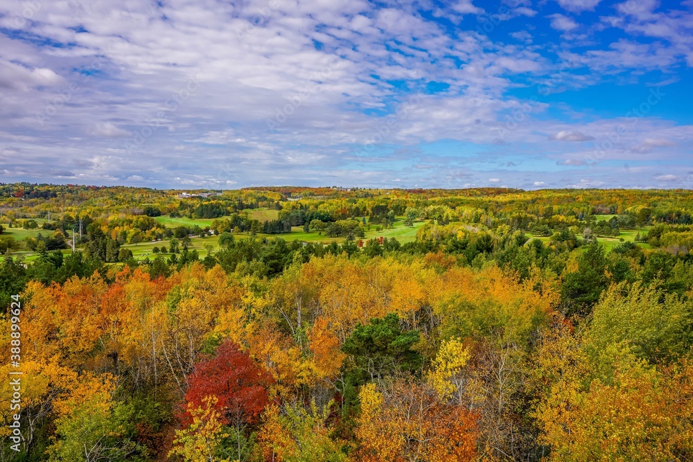 Colorful Autumn trees overlooking golf course in Duluth Minnesota