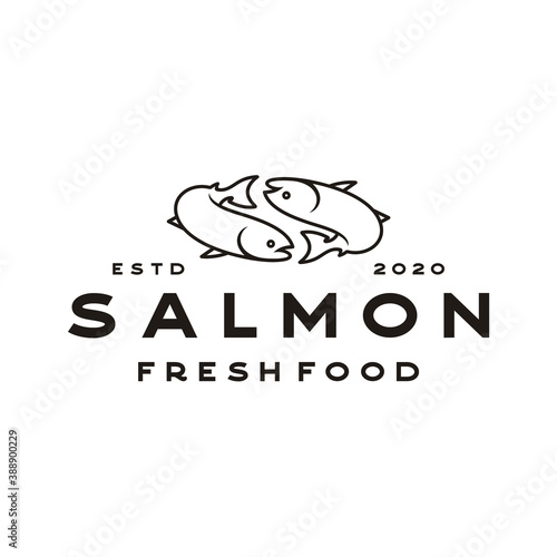 Line Art Salmon Poke Bar Logo design inspiration vector