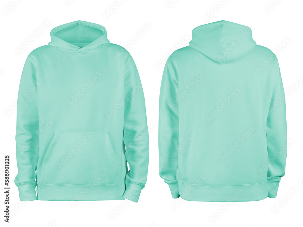 Men's turquoise blank hoodie template,from two sides, natural shape on  invisible mannequin, for your design mockup for print, isolated on white  background Stock Photo | Adobe Stock