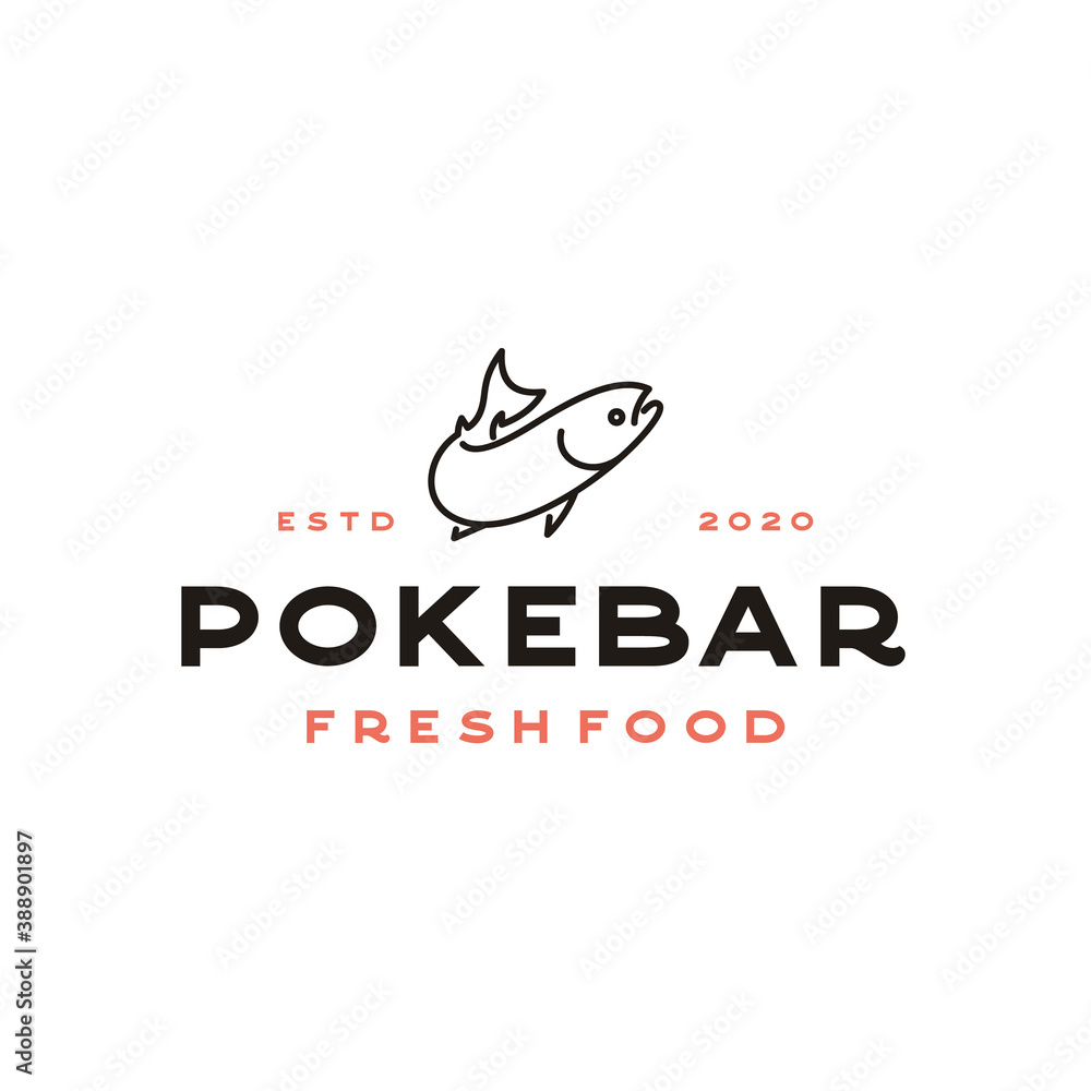 Line Art Salmon Poke Bar Logo design inspiration vector Line Art Salmon Poke Bar Logo design inspiration vector