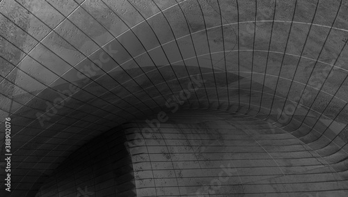 Abstract modern architecture. Gray concrete background. Geometric tunnel. 3d rendering.