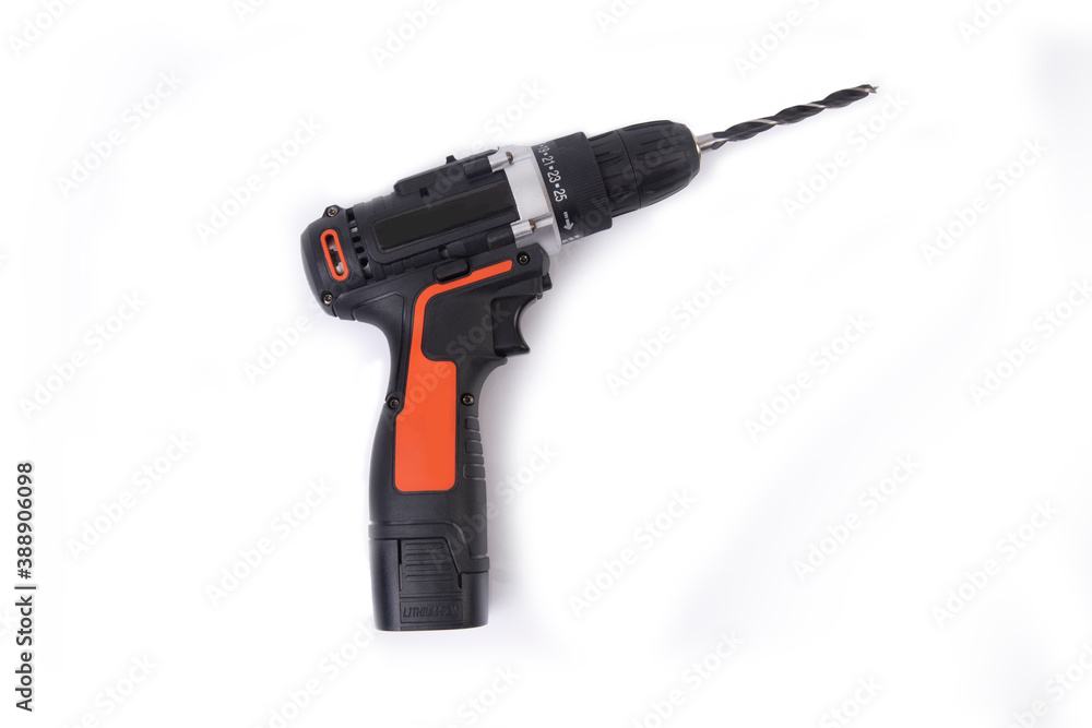 Isolated handheld electric drill for wood work. Isolated handheld electric drill for wood work.