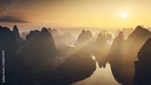 Aerial photo of Guilin karst landform © ZHI
