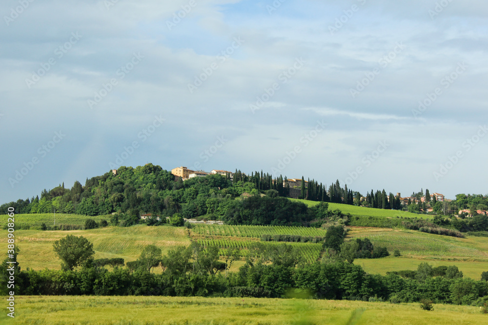 View of Italian Countryside, Tuscany, Italy. No people. Space for copy