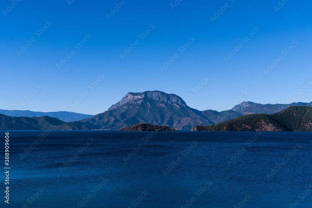 Beautiful blue lake in the mountains