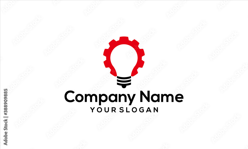 combination of gear and lamp logo design