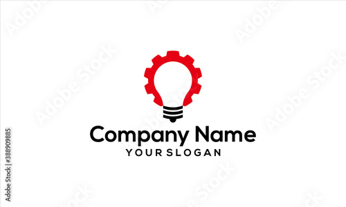 combination of gear and lamp logo design