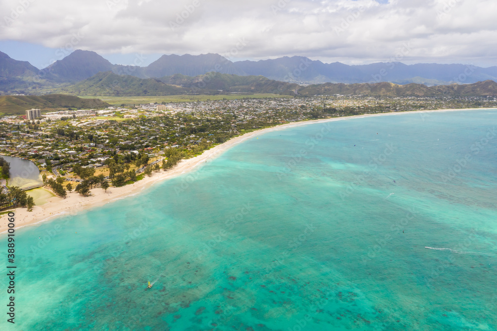 Fototapeta premium Aerial view of Kailua Beach shore. Oahu, Hawaii.