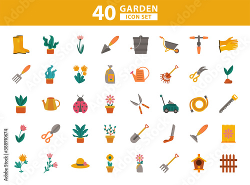 bundle of gardening tools flat style icons