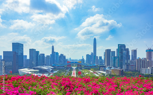 A panoramic view of the Civic Center from Lianhua Mountain, Shenzhen, China © hu