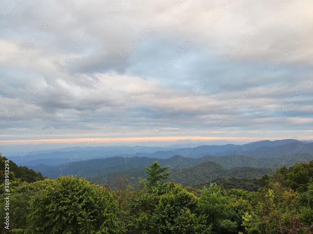 The sunrise sky on the Nature Trail, Kiew Fin Viewpoint, Lampang Province, Thailand. 