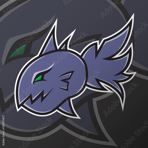 Evil Sharp Teeth Fish with Green Eye Cartoon Mascot Logo. For Esport, Game, Sticker, Print
