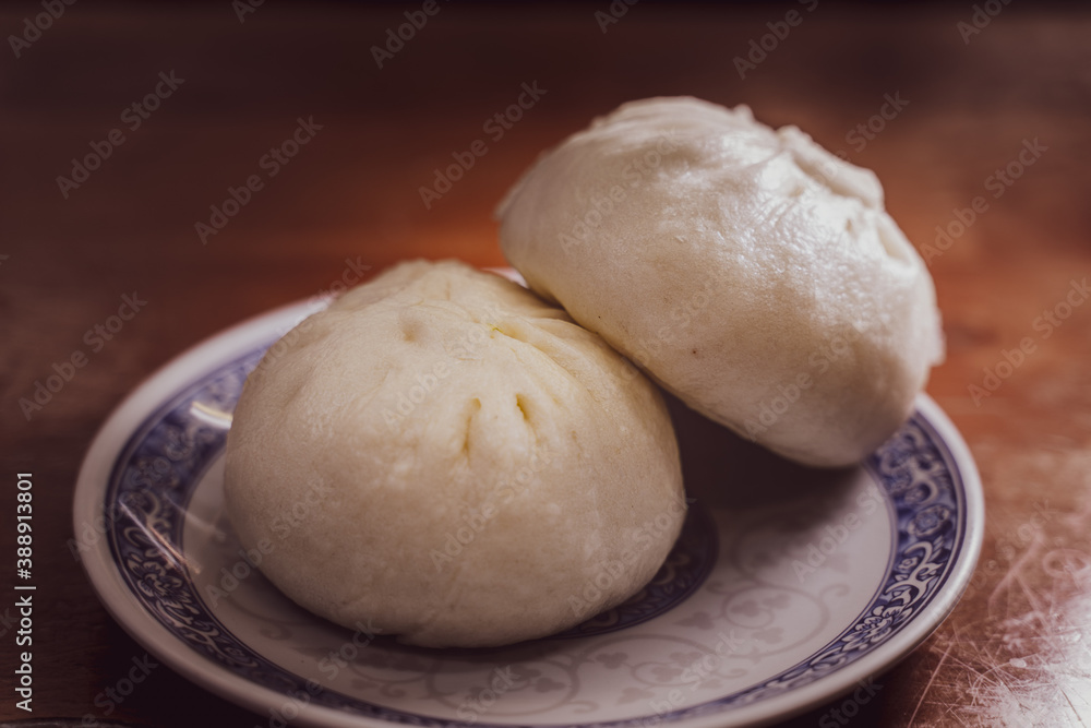 Chinese stream vegan buns on plate Chinese stream vegan buns on plate