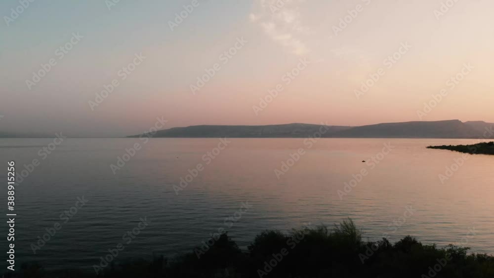 Drone Shot Of The Kineret Lake In Israel Sunset 4K Drone Shot Of The Kineret Lake In Israel Sunset 4K