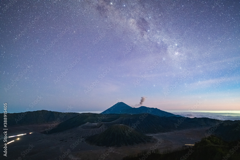 Photographic pictures of the starry sky of Mount Bromo, Indonesia