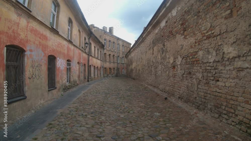 Narrow Street of Vilnius Old Town. Wide View Footage Narrow Street of Vilnius Old Town. Wide View Footage