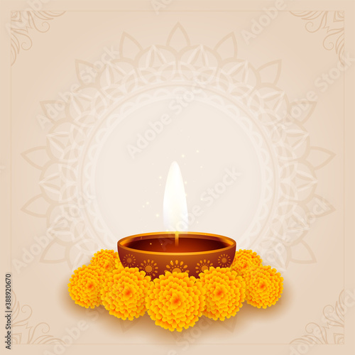 traditional diwali puja background with diya and flower