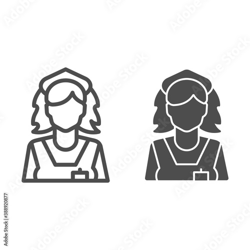 Cleaning lady line and solid icon, Cleaning service concept, maid sign on white background, chambermaid icon in outline style for mobile concept and web design. Vector graphics.