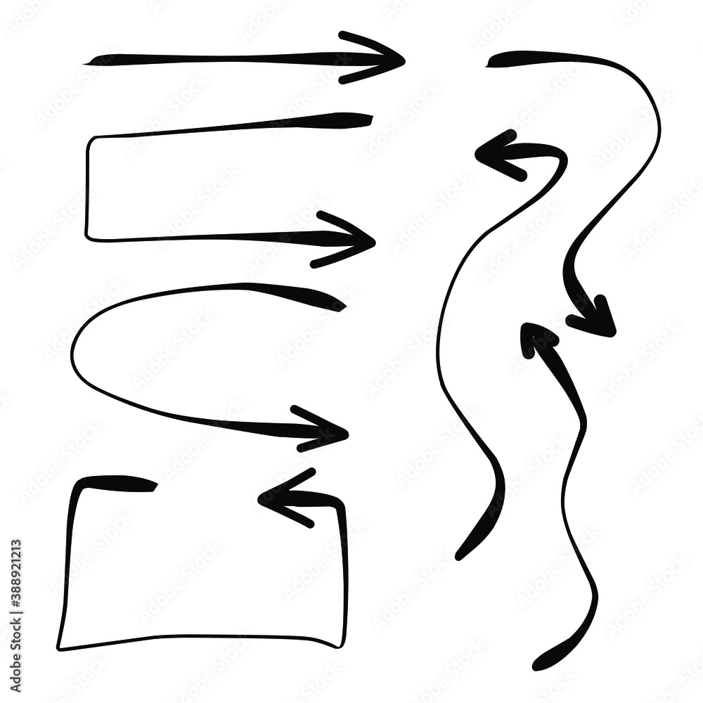 Obraz premium Set of rough hand drawn, handmade elements arrows, waypoints isolated on white background EPS Vector