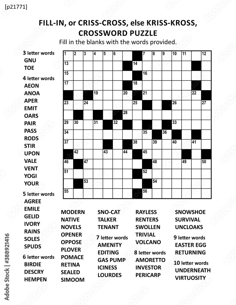 Large Print Criss coss or Fill in Else Kriss kross Crossword Puzzle Game Of 15x15 American