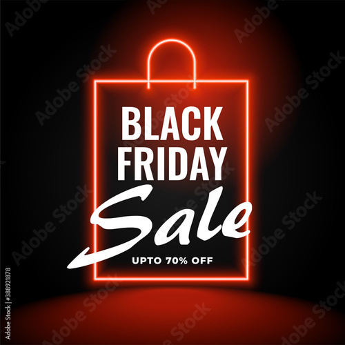 neon black friday sale background with shopping bag