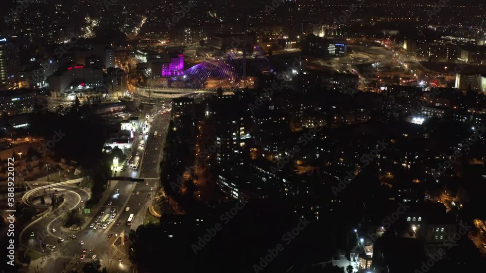 Jerusalem chords bridge at night aerial view
Main entrance city lights and traffic, Israel
Jerusalem chords bridge at night aerial view
Main entrance city lights and traffic, Israel