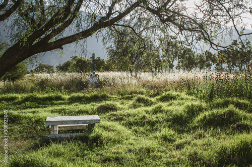 marble bench in yungay mausoleum photo