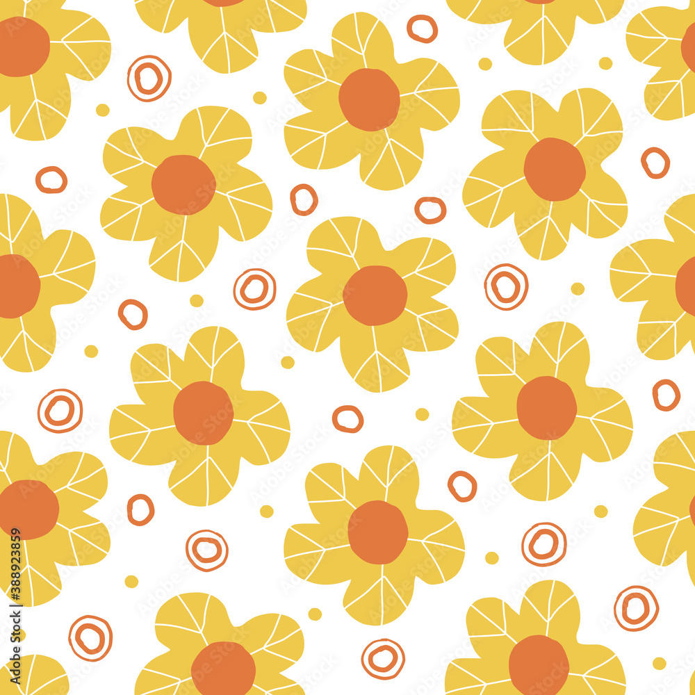 seamless nature pattern background with hand draw twotone flower