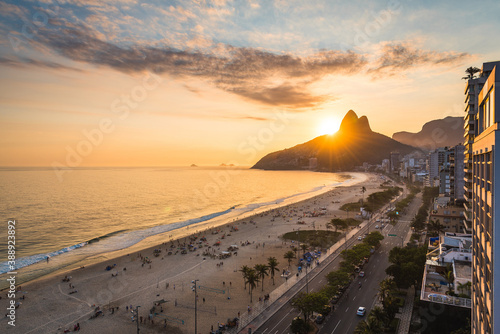 High Angle View of Ipanema Beach in Rio de Janeiro by Sunset photo