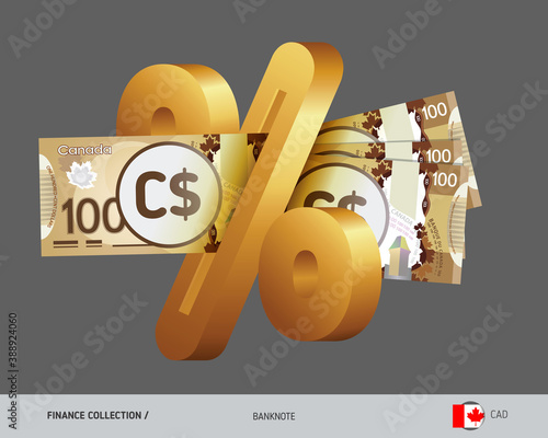 Money transferred to a credit institution in order to receive income in the form of interest. 100 Canadian Dollar. Flat style vector illustration.