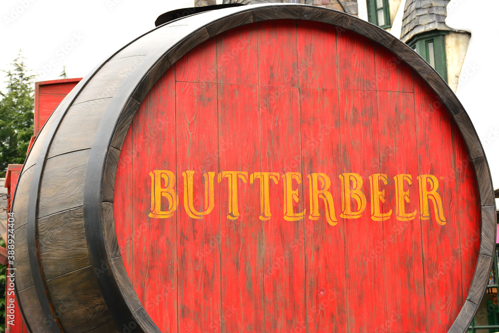 Harry Potter theme butterbeer barrel at Universal Studios Japan in