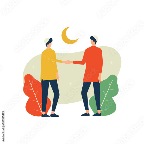 Eid mubarak, two boys hand shake