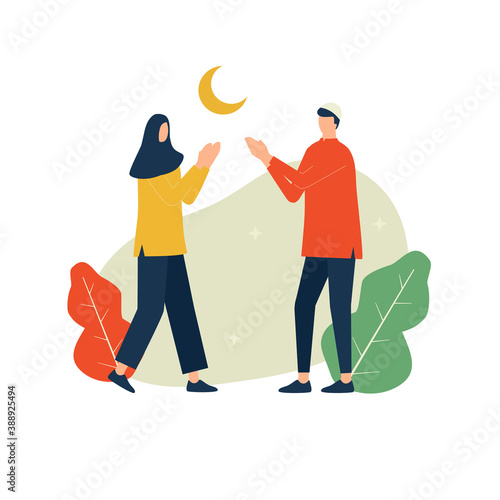 Ramadan kareem, man and woman hand shake