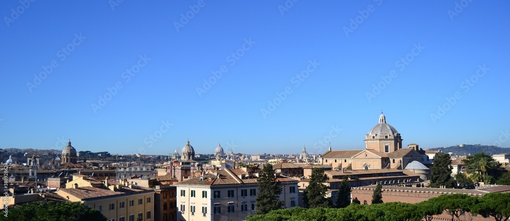 Rome, City view from Castel Sant'Angelo. Panoramic view of Rome City, Italy during the sunny day.