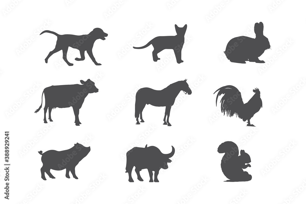 set of pets vector silhouette