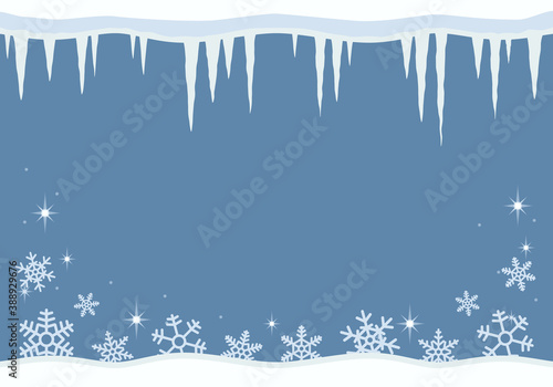 冬の背景素材　雪の結晶と氷柱のイラスト