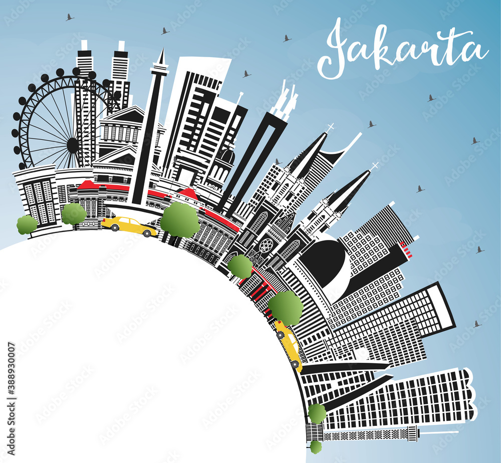 Jakarta Indonesia City Skyline with Gray Buildings, Blue Sky and Copy Space.