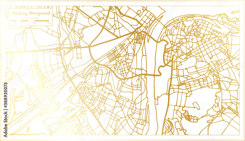 Nizhny Novgorod Russia City Map in Retro Style in Golden Color. Outline Map.